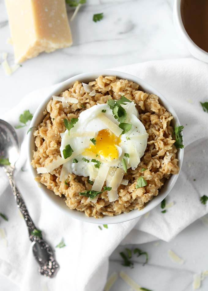 Savory Parmesan Oats with Poached Egg | thekitchenpaper.com