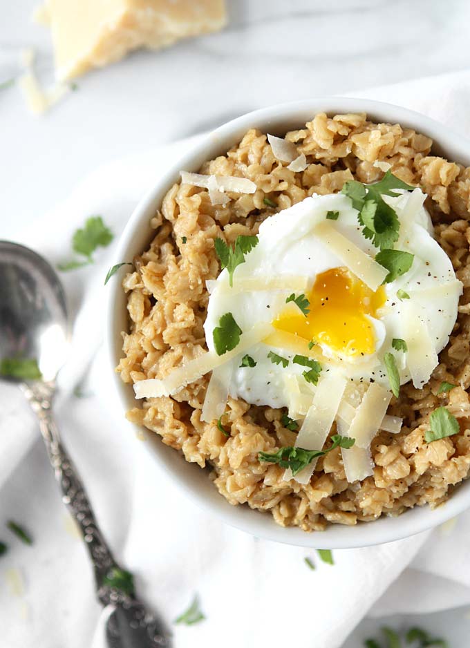 Savory Parmesan Oats with Poached Egg | thekitchenpaper.com