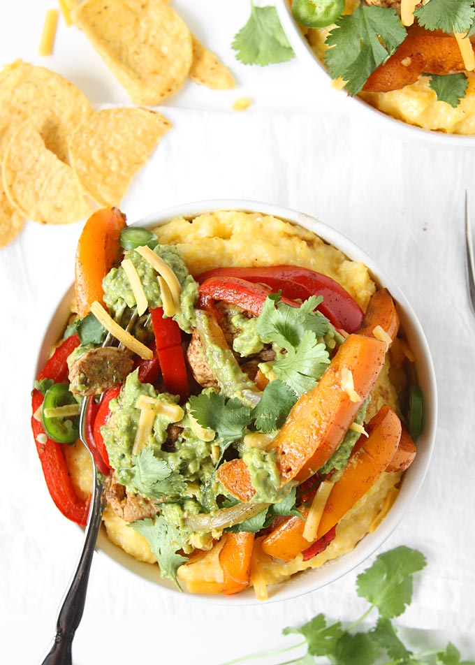 20 Minute Chicken Fajita Polenta Bowls | thekitchenpaper.com