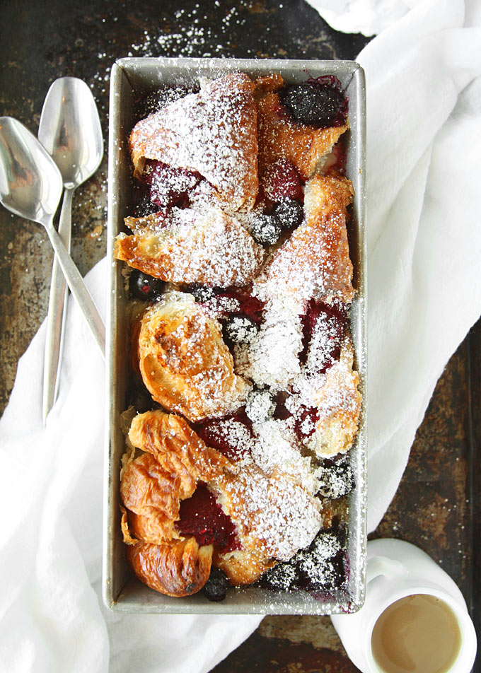 Mixed Berry Croissant Pudding with Whiskey Butter Sauce | thekitchenpaper.com