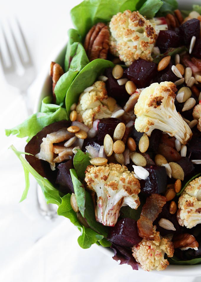 Roasted Beet, Charred Cauliflower, Seeded Salad | thekitchenpaper.com