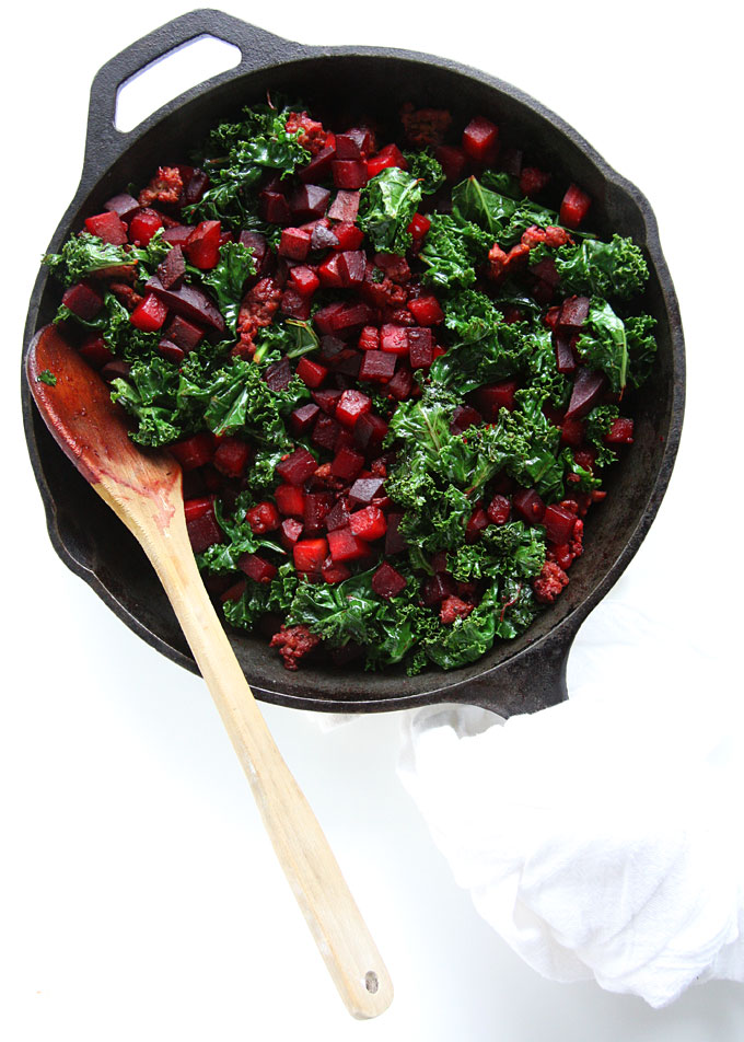 Chorizo, Beet, Sweet Potato, Kale Hash | thekitchenpaper.com