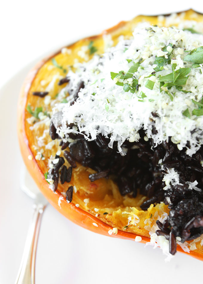 Chorizo, Black Rice, and Hemp Heart Stuffed Acorn Squash | thekitchenpaper.com
