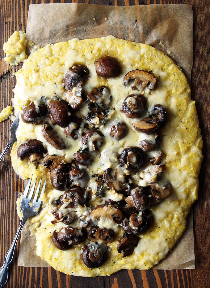 Herbed Mushrooms on Polenta with White Cheddar Recipe | thekitchenpaper.com