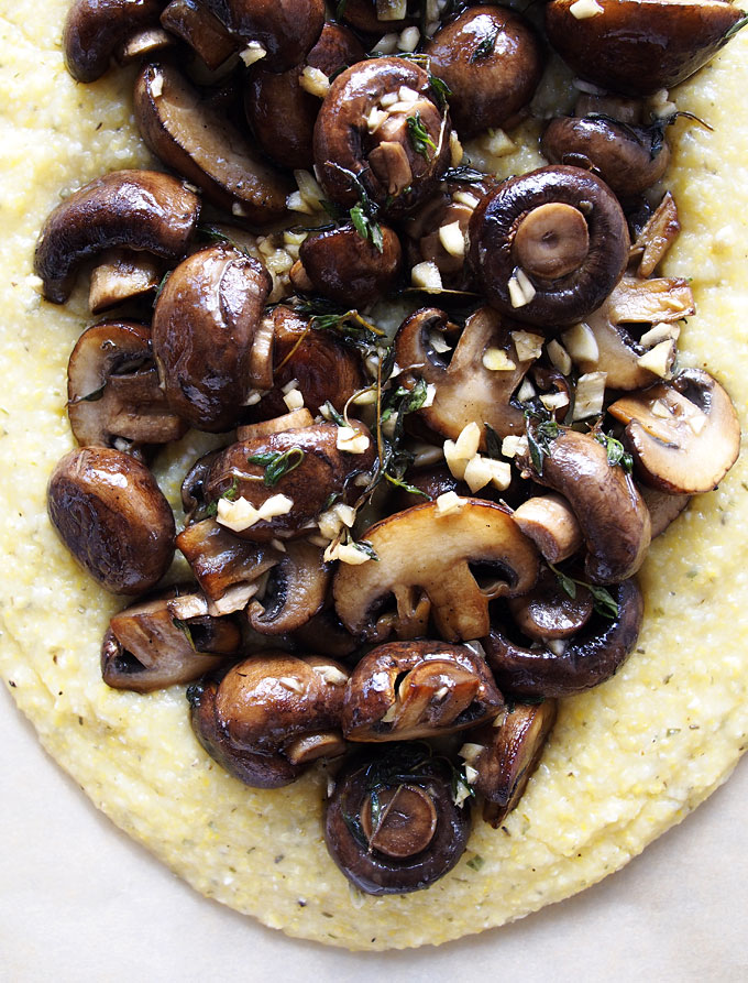 Herbed Mushrooms on Polenta with White Cheddar Recipe | thekitchenpaper.com