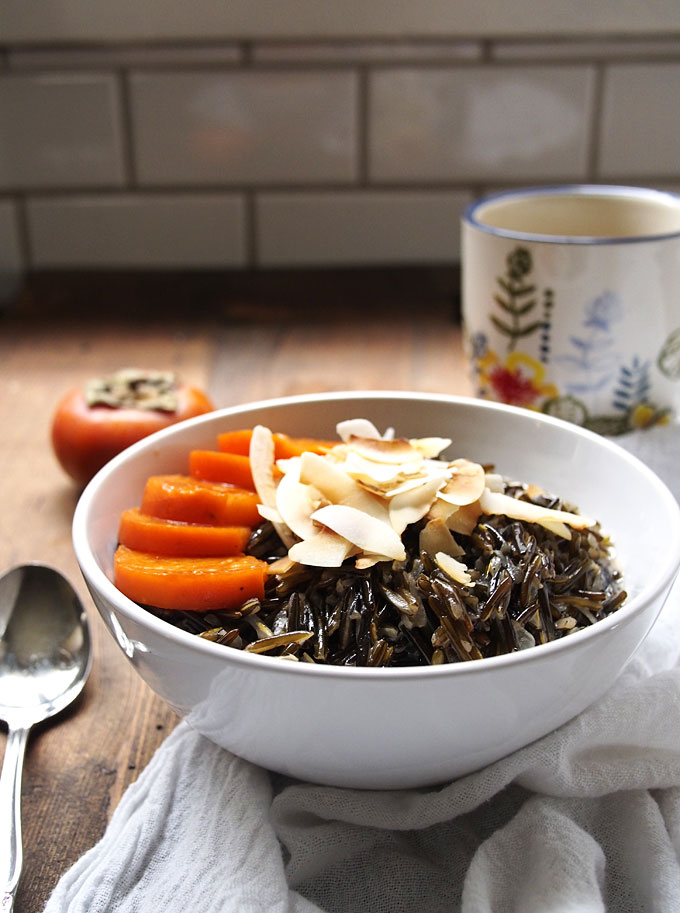 Toasted Coconut Wild Rice Porridge with Persimmons | The Kitchen Paper