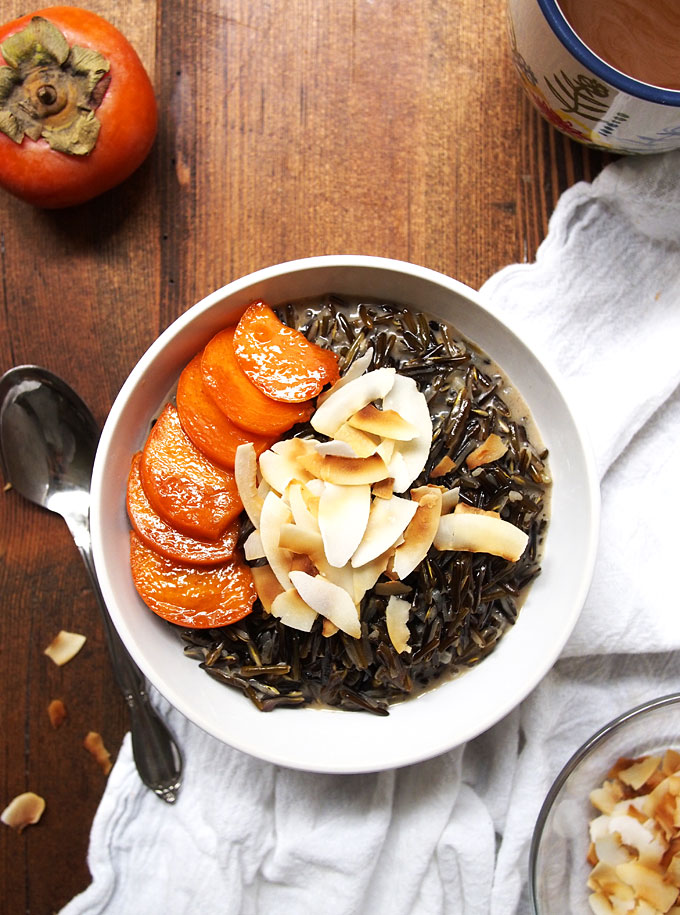 Toasted Coconut Wild Rice Porridge with Persimmons | The Kitchen Paper