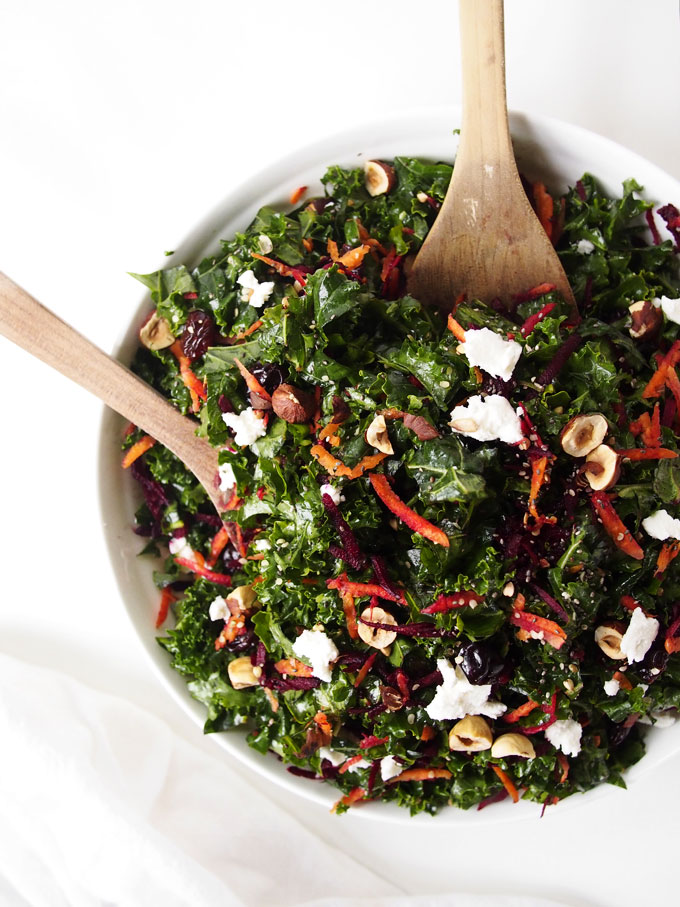 Northwest Kale Salad with Goat Cheese and Hazelnuts | The Kitchen Paper