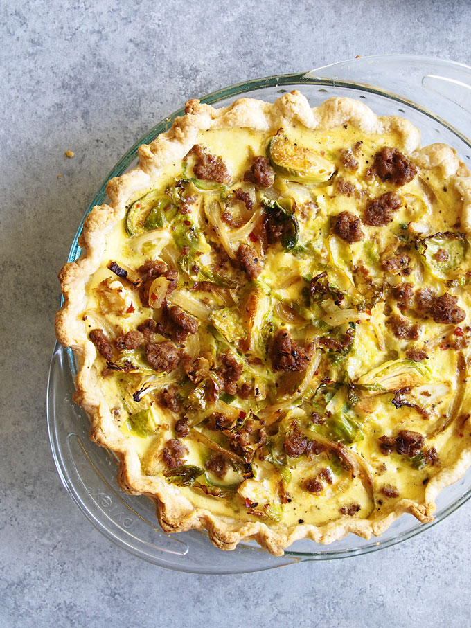 Brussels Sprouts and Spicy Sausage Ricotta Quiche | the kitchen paper