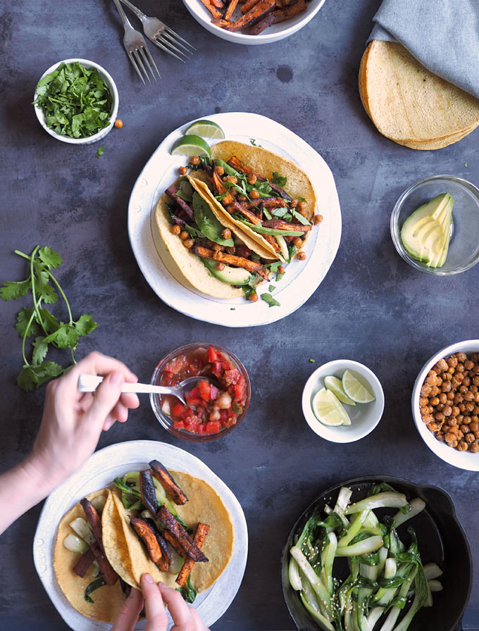 Crispy Chipotle Chickpea Tacos with Sweet Potato and Bok Choy | thekitchenpaper.com