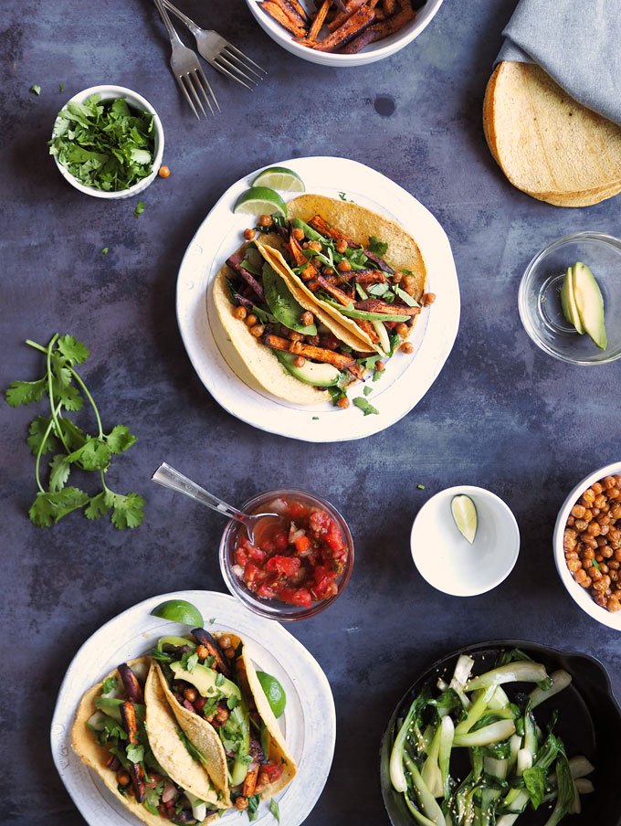 Crispy Chipotle Chickpea Tacos with Sweet Potato and Bok Choy | thekitchenpaper.com