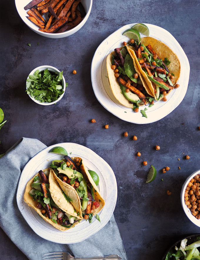 Crispy Chipotle Chickpea Tacos with Sweet Potato and Bok Choy | thekitchenpaper.com