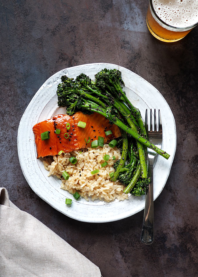 Teriyaki Salmon and Broccolini with Crushed Black Sesame Recipe | the kitchen paper