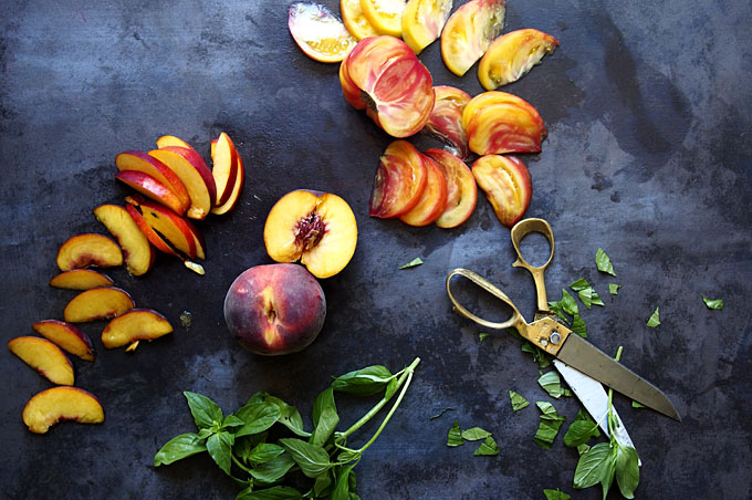 Stone Fruit Tomato Mozzarella Basil Salad Recipe | thekitchenpaper.com