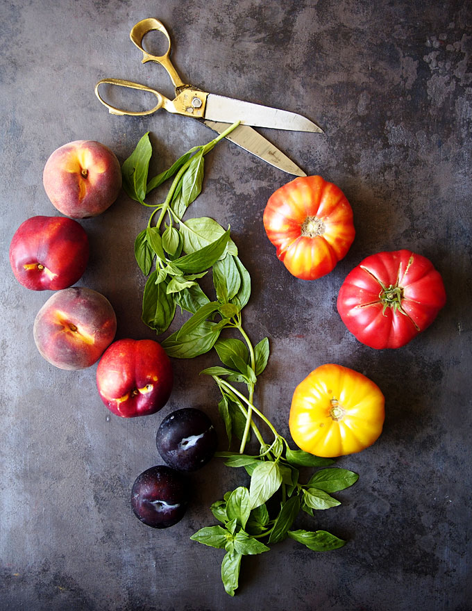 Stone Fruit Tomato Mozzarella Basil Salad Recipe | thekitchenpaper.com