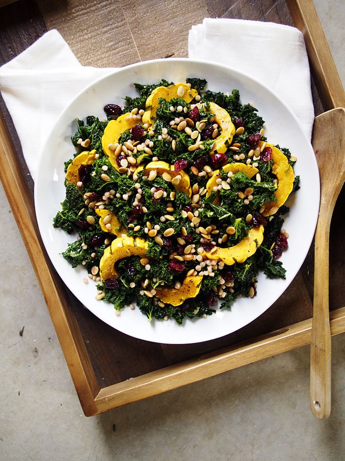 Warm Kale, Delicata, Pearl CousCous Salad (+PDX Holiday Brunch!) | thekitchenpaper.com